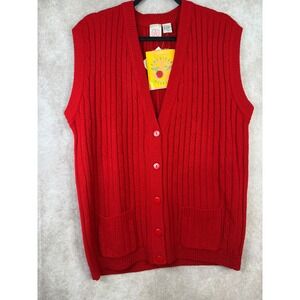 NWT VTG 90s American Weekend Cardigan Vest Women Large Red Button Front Academia